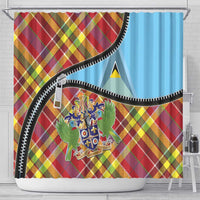 Saint Lucia Creole Day Shower Curtain Madras Pattern Zipper Stylized - Wonder Print Shop