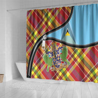 Saint Lucia Creole Day Shower Curtain Madras Pattern Zipper Stylized - Wonder Print Shop