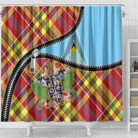 Saint Lucia Creole Day Shower Curtain Madras Pattern Zipper Stylized - Wonder Print Shop