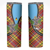 Saint Lucia Creole Day Skinny Tumbler Madras Pattern Zipper Stylized - Wonder Print Shop