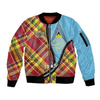 Saint Lucia Creole Day Sleeve Zip Bomber Jacket Madras Pattern Zipper Stylized - Wonder Print Shop