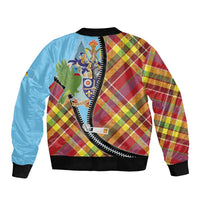 Saint Lucia Creole Day Sleeve Zip Bomber Jacket Madras Pattern Zipper Stylized - Wonder Print Shop