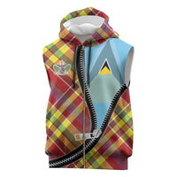 Saint Lucia Creole Day Sleeveless Zip Hoodie Madras Pattern Zipper Stylized - Wonder Print Shop
