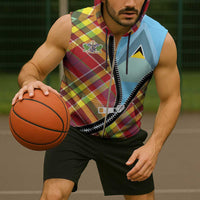 Saint Lucia Creole Day Sleeveless Zip Hoodie Madras Pattern Zipper Stylized - Wonder Print Shop