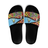 Saint Lucia Creole Day Slide Sandals Madras Pattern Zipper Stylized - Wonder Print Shop