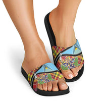 Saint Lucia Creole Day Slide Sandals Madras Pattern Zipper Stylized - Wonder Print Shop