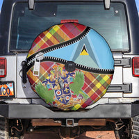 Saint Lucia Creole Day Spare Tire Cover Madras Pattern Zipper Stylized - Wonder Print Shop