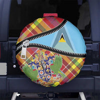 Saint Lucia Creole Day Spare Tire Cover Madras Pattern Zipper Stylized - Wonder Print Shop
