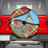 Saint Lucia Creole Day Spare Tire Cover Madras Pattern Zipper Stylized - Wonder Print Shop