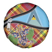 Saint Lucia Creole Day Spare Tire Cover Madras Pattern Zipper Stylized - Wonder Print Shop