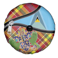 Saint Lucia Creole Day Spare Tire Cover Madras Pattern Zipper Stylized - Wonder Print Shop