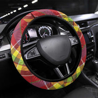 Saint Lucia Creole Day Steering Wheel Cover Madras Pattern Zipper Stylized - Wonder Print Shop