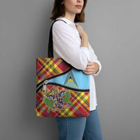 Saint Lucia Creole Day Tote Bag Madras Pattern Zipper Stylized - Wonder Print Shop