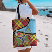 Saint Lucia Creole Day Tote Bag Madras Pattern Zipper Stylized - Wonder Print Shop