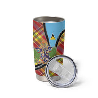 Saint Lucia Creole Day Tumbler Cup Madras Pattern Zipper Stylized - Wonder Print Shop