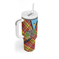 Saint Lucia Creole Day Tumbler With Handle Madras Pattern Zipper Stylized - Wonder Print Shop