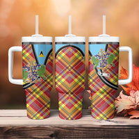 Saint Lucia Creole Day Tumbler With Handle Madras Pattern Zipper Stylized - Wonder Print Shop