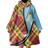 Saint Lucia Creole Day Wearable Blanket Hoodie Madras Pattern Zipper Stylized - Wonder Print Shop