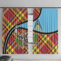 Saint Lucia Creole Day Window Curtain Madras Pattern Zipper Stylized - Wonder Print Shop