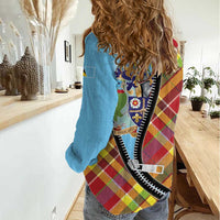 Saint Lucia Creole Day Women Casual Shirt Madras Pattern Zipper Stylized - Wonder Print Shop