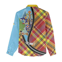 Saint Lucia Creole Day Women Casual Shirt Madras Pattern Zipper Stylized - Wonder Print Shop