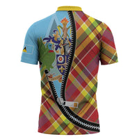 Saint Lucia Creole Day Zipper Polo Shirt Madras Pattern Zipper Stylized - Wonder Print Shop