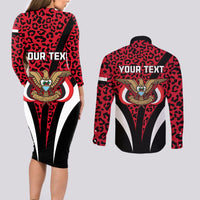 Personalised Yemen Independence Day Couples Matching Long Sleeve Bodycon Dress and Long Sleeve Button Shirt Yemeni Coat Of Arms Leopard Pattern - Wonder Print Shop