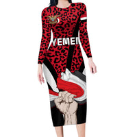 Personalised Yemen Independence Day Family Matching Long Sleeve Bodycon Dress and Hawaiian Shirt Yemeni Coat Of Arms Leopard Pattern - Wonder Print Shop
