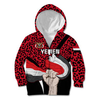 Personalised Yemen Independence Day Kid Hoodie Yemeni Coat Of Arms Leopard Pattern - Wonder Print Shop