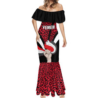 Personalised Yemen Independence Day Mermaid Dress Yemeni Coat Of Arms Leopard Pattern - Wonder Print Shop