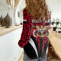Personalised Yemen Independence Day Women Casual Shirt Yemeni Coat Of Arms Leopard Pattern - Wonder Print Shop