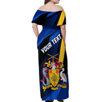 Personalised Barbados Independence Day Off Shoulder Maxi Dress Barbadian Coat Of Arms Special Version - Wonder Print Shop