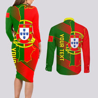 Personalised Portugal Independence Day Couples Matching Long Sleeve Bodycon Dress and Long Sleeve Button Shirt Portuguesa Map Flag Style - Wonder Print Shop