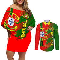 Personalised Portugal Independence Day Couples Matching Off Shoulder Short Dress and Long Sleeve Button Shirt Portuguesa Map Flag Style - Wonder Print Shop