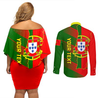 Personalised Portugal Independence Day Couples Matching Off Shoulder Short Dress and Long Sleeve Button Shirt Portuguesa Map Flag Style - Wonder Print Shop