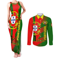 Personalised Portugal Independence Day Couples Matching Tank Maxi Dress and Long Sleeve Button Shirt Portuguesa Map Flag Style - Wonder Print Shop