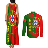 Personalised Portugal Independence Day Couples Matching Tank Maxi Dress and Long Sleeve Button Shirt Portuguesa Map Flag Style - Wonder Print Shop
