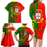 Personalised Portugal Independence Day Family Matching Long Sleeve Bodycon Dress and Hawaiian Shirt Portuguesa Map Flag Style - Wonder Print Shop