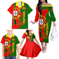 Personalised Portugal Independence Day Family Matching Off Shoulder Long Sleeve Dress and Hawaiian Shirt Portuguesa Map Flag Style - Wonder Print Shop