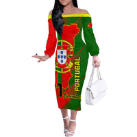 Personalised Portugal Independence Day Family Matching Off Shoulder Long Sleeve Dress and Hawaiian Shirt Portuguesa Map Flag Style - Wonder Print Shop