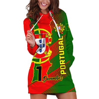 Personalised Portugal Independence Day Hoodie Dress Portuguesa Map Flag Style - Wonder Print Shop