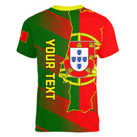 Personalised Portugal Independence Day Women V Neck T Shirt Portuguesa Map Flag Style - Wonder Print Shop