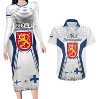 Personalised Finland Independence Day Couples Matching Long Sleeve Bodycon Dress and Hawaiian Shirt Suomi Coat Of Arms Special Version LT01