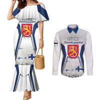 Personalised Finland Independence Day Couples Matching Mermaid Dress and Long Sleeve Button Shirt Suomi Coat Of Arms Special Version LT01