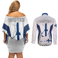 Personalised Finland Independence Day Couples Matching Off Shoulder Short Dress and Long Sleeve Button Shirt Suomi Coat Of Arms Special Version LT01