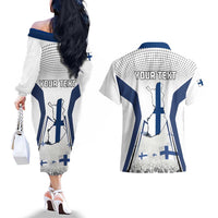 Personalised Finland Independence Day Couples Matching Off The Shoulder Long Sleeve Dress and Hawaiian Shirt Suomi Coat Of Arms Special Version LT01
