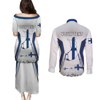 Personalised Finland Independence Day Couples Matching Puletasi Dress and Long Sleeve Button Shirt Suomi Coat Of Arms Special Version LT01