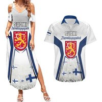 Personalised Finland Independence Day Couples Matching Summer Maxi Dress and Hawaiian Shirt Suomi Coat Of Arms Special Version LT01