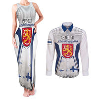 Personalised Finland Independence Day Couples Matching Tank Maxi Dress and Long Sleeve Button Shirt Suomi Coat Of Arms Special Version LT01