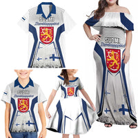 Personalised Finland Independence Day Family Matching Off Shoulder Maxi Dress and Hawaiian Shirt Suomi Coat Of Arms Special Version LT01